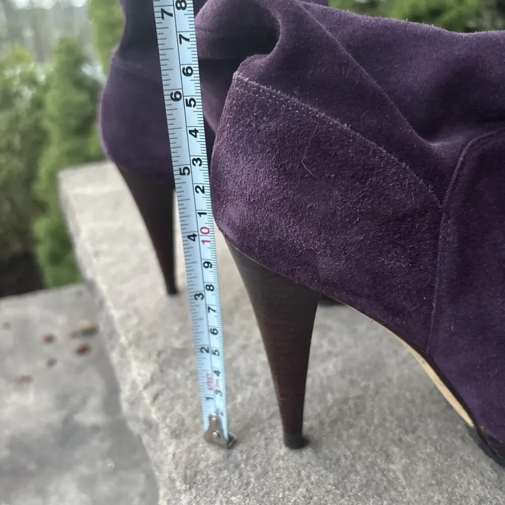 Cole Haan NikeAir Kennedy Suede Heeled Mid Calf Boots Eggplant Purple